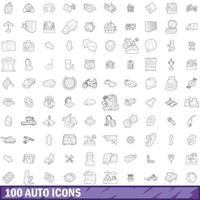 Ensemble de 100 icônes automatiques, style de contour vecteur
