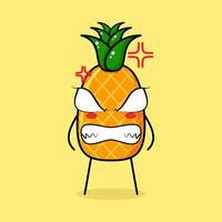 personnage d'ananas mignon avec une expression de colère. yeux exorbités et souriants. vert et jaune. adapté pour émoticône, logo, mascotte vecteur