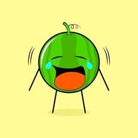 personnage mignon de pastèque avec une expression qui pleure. vert et jaune. adapté pour émoticône, logo, mascotte vecteur