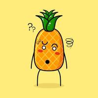 personnage d'ananas mignon avec une expression confuse. vert et jaune. adapté pour émoticône, logo, mascotte