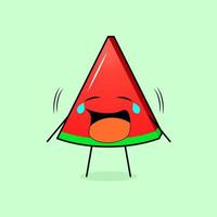 mignon personnage de tranche de pastèque avec une expression qui pleure. vert et rouge. adapté pour émoticône, logo, mascotte vecteur