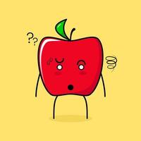 mignon personnage de pomme rouge avec une expression confuse. vert et rouge. adapté pour émoticône, logo, mascotte vecteur