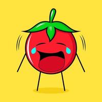 personnage de tomate mignon avec une expression qui pleure. vert, rouge et jaune. adapté pour émoticône, logo, mascotte vecteur