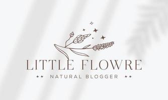 logo dessiné à la main d'élément floral botanique avec fleur et feuilles sauvages. logo pour spa et salon de beauté, boutique, magasin bio, mariage, designer floral, intérieur, photographie, cosmétique. vecteur