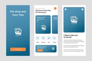 vecteur de modèle de conception d'interface utilisateur en ligne pour animalerie. application de conception appropriée pour Android et iOS. application mobile de style épuré