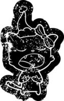 icône de dessin animé en détresse d'un chat qui miaule portant un bonnet de noel vecteur