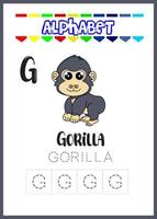 la lettre de l'alphabet g est la page du gorille. gorille mignon vecteur