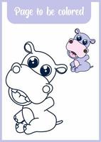 livre de coloriage pour les enfants, hippopotame mignon vecteur