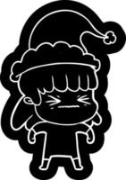 icône de dessin animé d'une femme portant un bonnet de noel vecteur