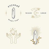 un ensemble de logos dans un style linéaire. images délicates et mystérieuses. symbole mystique dans un style minimaliste. pierre magique pour les pratiques spirituelles de magie ethnique et les rites astrologiques. vecteur