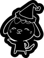 icône de dessin animé heureux d'un chien portant un bonnet de noel vecteur