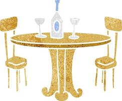 dessin animé rétro doodle table de dîner et boissons vecteur