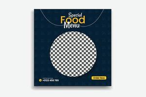 modèle de médias sociaux alimentaires, conception de menus de restaurant, bannière web, publication sur les réseaux sociaux vecteur