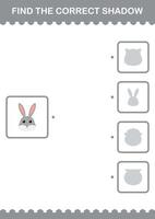 trouver le bon visage de lapin d'ombre. feuille de travail pour les enfants vecteur