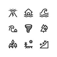icônes de ligne de catastrophe, y compris volcan, inondation et plus vecteur