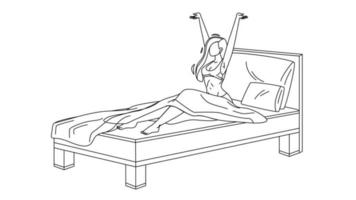 femme éveillée le matin dans un lit confortable vecteur