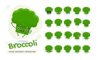 adorable jeu de caractères de brocoli vert vecteur