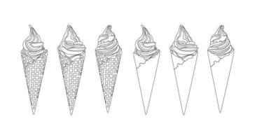 vecteur de contour softserve sur fond blanc pour le menu ou la publicité. glace à trois formes