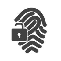 icône noire de glyphe de verrouillage d'empreintes digitales vecteur