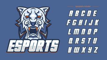 mascotte de l'équipe de sport tigre bleu argenté avec typographie vecteur
