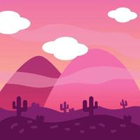 illustration de dessin animé de désert de cactus de paysage de fond vecteur