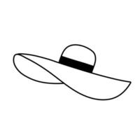 chapeau d'été pour femmes dans le style d'art en ligne. chapeau femme protégé du soleil avec nœud papillon. design linéaire noir minimaliste isolé sur fond blanc. illustration vectorielle vecteur