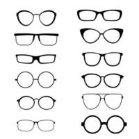 silhouette de lunettes. monture élégante, lunettes de vue optique différentes formes, montures et jantes de mode. ensemble vectoriel de lentilles optiques arrondies