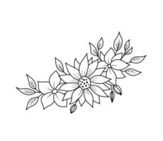 bordure florale avec des fleurs de pivoines et des feuilles dans le style de contour. fleurs sauvages de la ligne vectorielle. bouquet floral isolé sur blanc vecteur