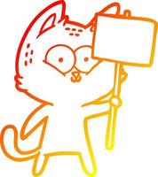 chat de dessin animé de dessin de ligne de gradient chaud avec pancarte vecteur