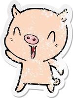 autocollant en détresse d'un cochon de dessin animé heureux vecteur