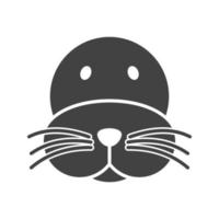 icône noire de glyphe de visage de lion de mer vecteur