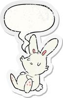 mignon dessin animé lapin endormi et bulle de dialogue autocollant en détresse vecteur