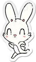 autocollant en détresse d'un lapin de dessin animé mignon vecteur