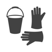 seau et gants glyphe icône noire