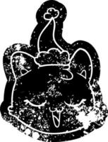 icône de dessin animé en détresse d'un visage de chat portant un bonnet de noel vecteur