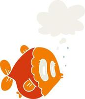 poisson de dessin animé et bulle de pensée dans un style rétro vecteur