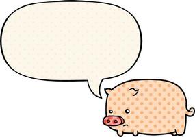 cochon de dessin animé mignon et bulle de dialogue dans le style de la bande dessinée vecteur
