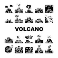 icônes de collection d'éruption de lave volcanique définies vecteur