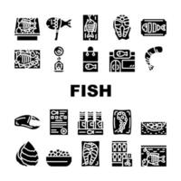 poisson, marché, produit, collection, icônes, ensemble, vecteur