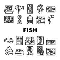 poisson, marché, produit, collection, icônes, ensemble, vecteur