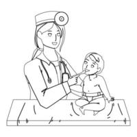 pédiatre, docteur, femme, examiner, enfant, vecteur