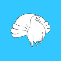 illustration d'art de ligne de colombe blanche sur fond bleu. symbole de foi et d'amour de beaux pigeons. vecteur