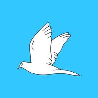 illustration d'art de ligne de colombe blanche sur fond bleu. symbole de foi et d'amour de beaux pigeons. vecteur