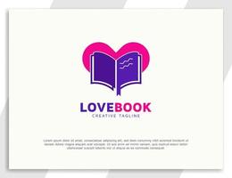 logo d'amour de livre avec la conception de symbole de coeur vecteur