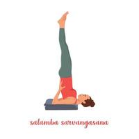 femme faisant salamba sarvangasana ou pose d'épaule. pratiquer le hatha-yoga. illustration de vecteur plat isolé sur fond blanc