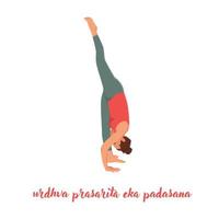 femme faisant des divisions debout ou urdhva prasarita eka padasana pose de yoga. illustration de vecteur plat isolé sur fond blanc