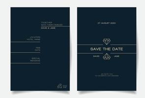 modèle de carte d'invitation de mariage bleu foncé élégant simple vecteur