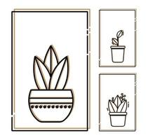 ensemble d'icônes simples de style linéaire à deux couleurs ou de cartes de plantes en pot dans des cadres sur blanc. illustration vectorielle vecteur