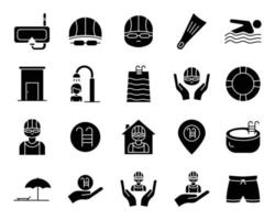 ensemble de vecteurs d'icônes de piscine. adapté à l'icône de la natation, au sport. style d'icône solide, glyphe. illustration de conception simple modifiable vecteur