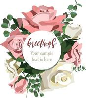 fond floral de style vintage avec des roses roses et blanches, des feuilles et des branches d'eucaliptus. isolé sur fond blanc. illustration vectorielle vecteur